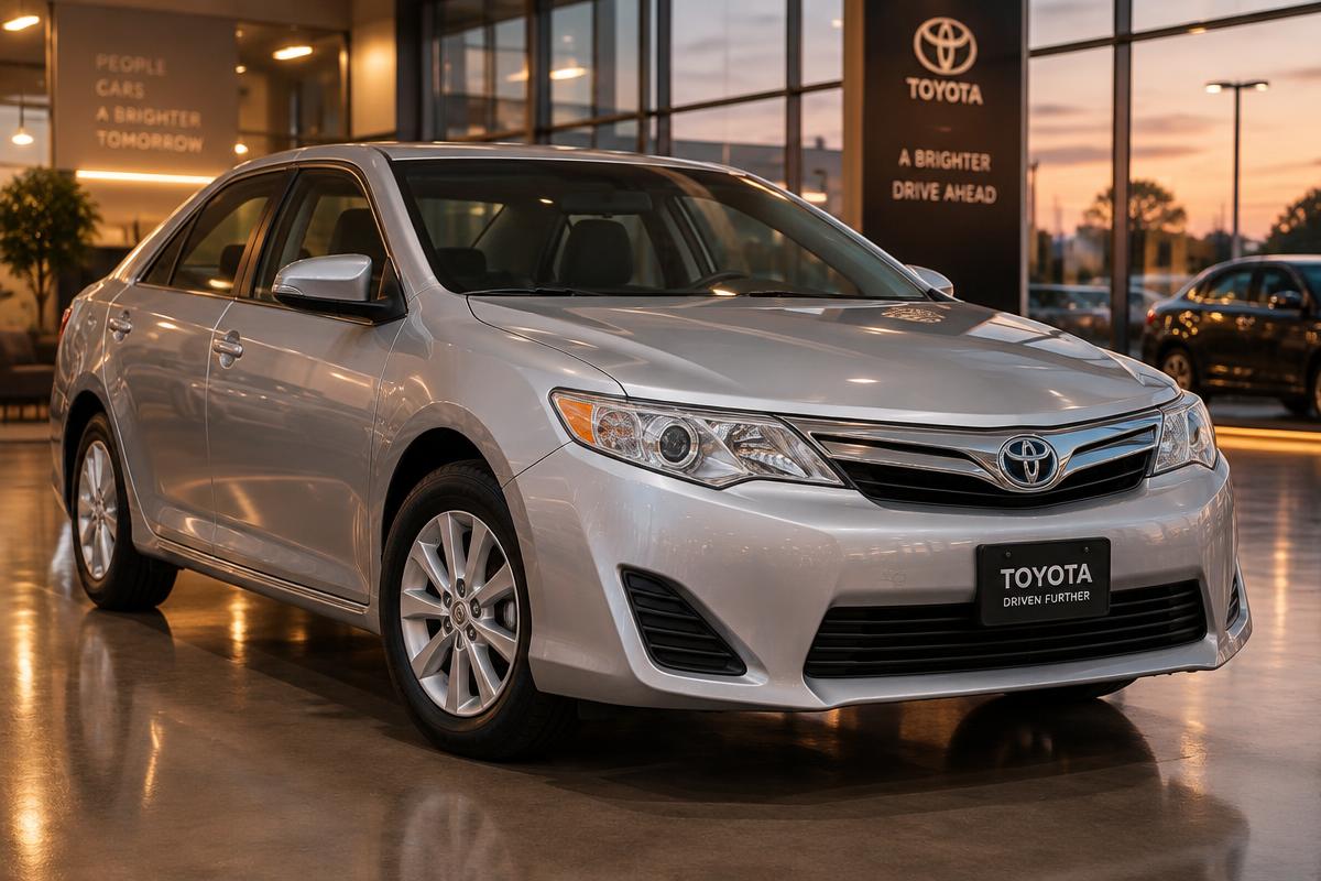 Silver 2013 Toyota Camry LE sedan on the RZ Auto Sales floor