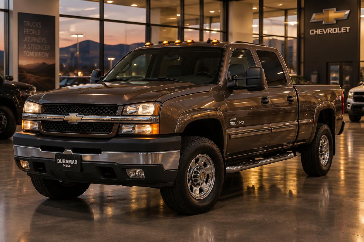 Brown 2004 Chevy Silverado 2500 HD Duramax diesel truck on the RZ Auto Sales floor